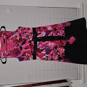 Floral Pink and Black Sleeveless Dress